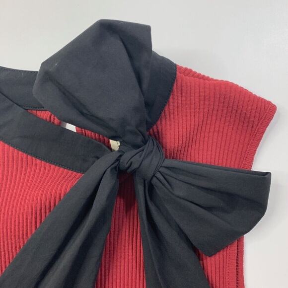 Dolan Tank Top Womens S Small Burgundy Black Big Bow Ribbed Fitted Anthropologie - Picture 4 of 12